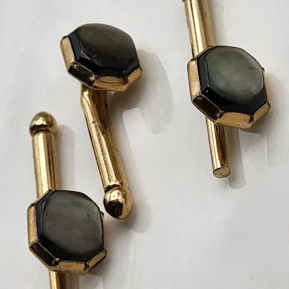 18K Gold Plated Antique Vintage Swank Abalone Tuxedo Shirt Studs